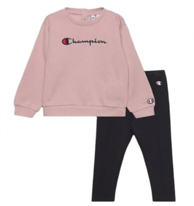 Champion Legacy American Classics TD-Ultralight Powerblend Fleece Crewneck Traje, Rosa/Nero, 24 Meses para Bebés