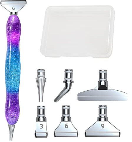 VOSSOT Diamond Painting Pen Set, 5D DIY Diamant Malerei Stift Zubehör und Werkzeuge, 6 Styles Drill Pen Ersatzköpfe Farbe Metal Pen Tip für Diamond Painting Pen, Diamond Painting Tools & Zubehör
