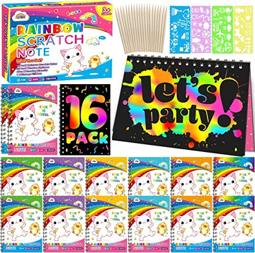 ZMLM Kratzbilder für Kinder,16 Bücher Regenbogen Kratzpapier Erwachsene Mini Scratch Note für Alter 3-12 Jahre Kind DIY Spielzeug Geschenk zum Geburtstag Kindertag