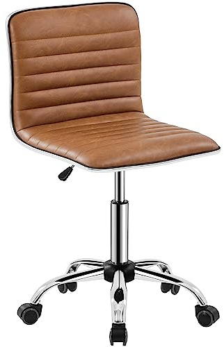Yaheetech Kontorsstol, ergonomisk skrivbordsstol, snurrstol utan armstöd, chefsfåtölj med rullhjul, av konstläder, höjdjusterbar, 360° fri vridbar retrobrun