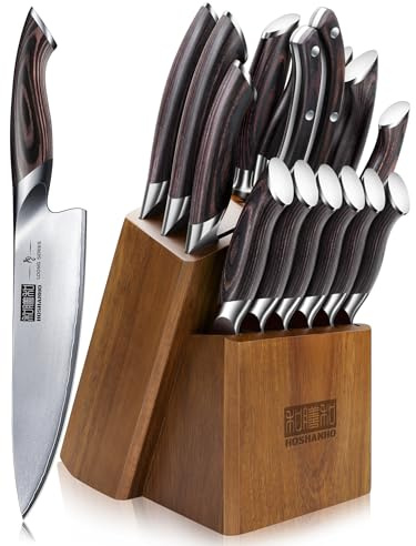 HOSHANHO Set Coltelli da Cucina da 16 Pezzi, Set Coltello da Chef Professionali in Acciaio Inossidabile Giapponese, Coltello da Cucina Ultra Affilati con Affilatore