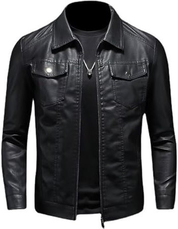 ZFBAOJT Lederjacke Herren Schwarz Motorrad Jacke Herren Bikerjacke Vintage Kunstleder Outwear Casual Leicht S