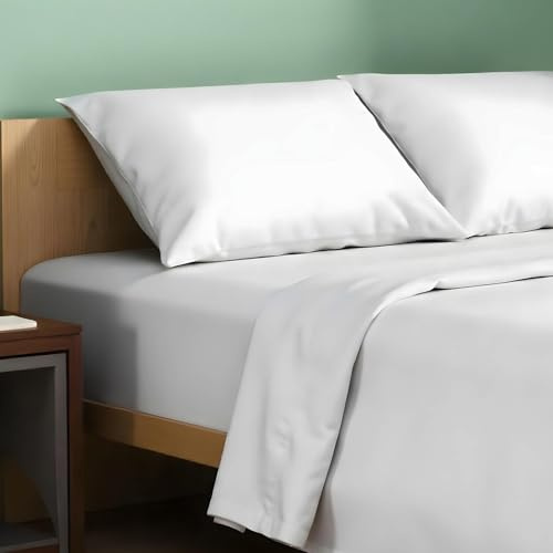 TEXAS LINEN CO. 100% Organic Cotton Sheets Queen Size - 4 PC Organic Cotton Queen Size Percale Weave Sheet Set, Soft, Cooling, Crisp & Breathable, 16 Deep Pocket Hotel Quality Bedding Set - White