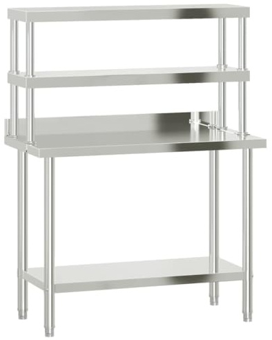 vidaXL Arbetsbord med överhylla 110x55x150 cm rostfritt stål, arbetsbord, arbetsbänk i rostfritt stål, köksförberedelsebord, arbetsbänk, arbetsbänk