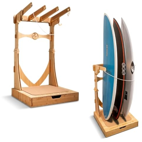 LISS Spirit Rack, Vertical Surfboard Rack Stand Holder for 3 & 4 Boards, Indoor Surf Rack Storage Display for Longboard, Shortboard, Snowboard, Wakeboard, Skateboard Up to 10Ft Long