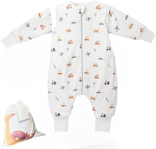 Mababu Sacco nanna per tutto l'anno con piedini e maniche rimovibili - 1,5 TOG - 100% GOTS - Cotone biologico - Sacco nanna per bambini per tutto l'anno con piedini - polsini ribaltabili, 100 cm