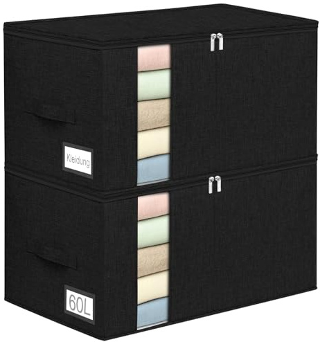 Huquter Lot de 2 boîtes de rangement sous le lit avec 3 poignées, boîte de rangement avec couvercle, ultra épaisse, rangement pour couettes, avec roulettes