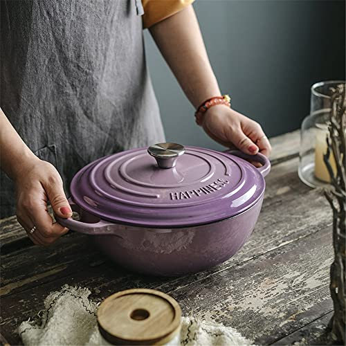 QTANZIQI Non-stick grund gjutjärnsgryta – gjutjärnsgryta med lock – emaljerad gjutjärn grund ugnsform med lock – ugnssäker gryta Lila 26cm