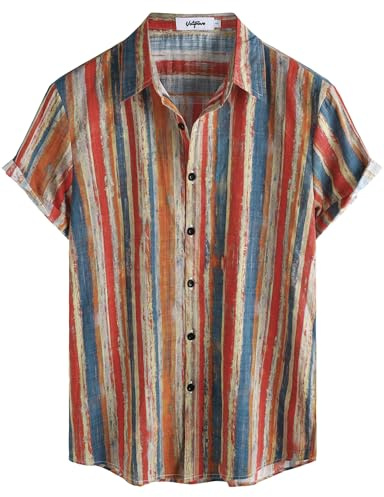 VATPAVE Mens Hawaiian Shirt Short Sleeve Button Down Shirts XL Blue Red