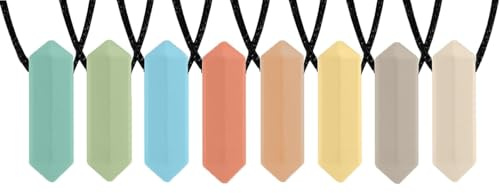 Collana per Masticare il Pastello Sensoriale (8 pezzi) - Migliori Strumenti per l'Autismo - Durevoli e forti Giocattoli Masticabili in Silicone per Ragazzi e Ragazze