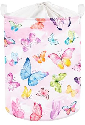 Clastyle 45L Groß Rosa verträumte Schmetterling Kinder Wäschekorb mit Deckel für Mädchen Kleidung Spielzeug Aufbewahrungskorb für Kinderzimmer Bad