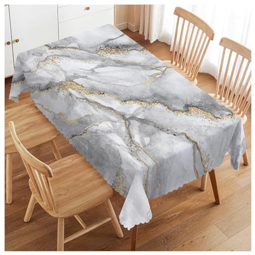 Walmsco Tischdecke, grau-goldener Marmor-Druck, Dekoration für Esszimmer, Küche, rechteckige Tischdecke, 132 x 178 cm