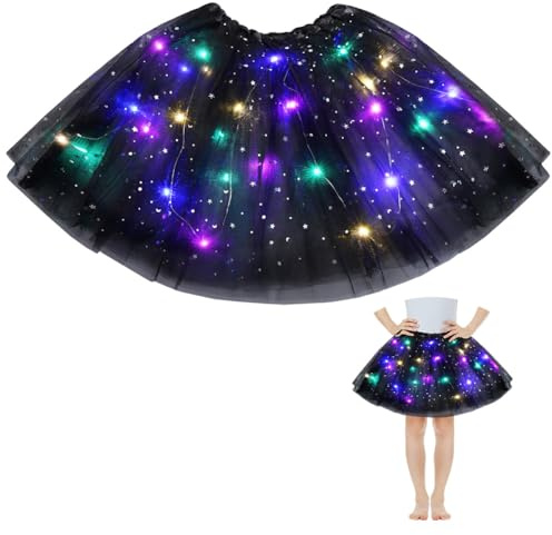 AYBUY Tutu Jupe LED Lumineuse Fille,Jupe Danse de Ballet de Paillettes étoiles Tulle Fille,Jupe en Tulle Avec LumièRes,LED Jupe de danse lumineuse,pour Fête Anniversaire Noël,