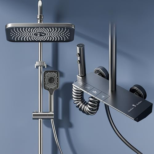 Eumatenova Duschsystem, Duscharmatur Komplettset mit 3 Funktion Handbrause, Regendusche mit Armatur, Höheverstellbarer Duschstange