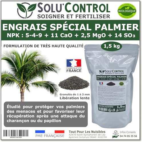 Engrais Spécial Palmier 1,5 kg - SoluControl - Formulation haute qualité Organo-Minerale - Idéal après attaque du charancon rouge ou du papillon du palmier.