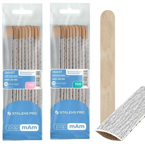 STALEKS PRO Set 20 piezas Lima desechable Papman con base de madera. Espuma soft. Papel ecológico. Limado Seguro. Smart (Grano 100 y180)