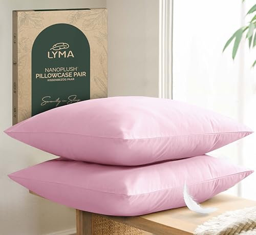 LYMA Bedding Kissenbezug 80x80 cm 2er Set, Oeko-TEX Zertifiziert, Atmungsaktiv Doppelt Gebürsteter Nanoplus-Stoff Kissenschoner, Premium Superweicher Kissenbezüge (Licht Rosa, 80x80 cm)
