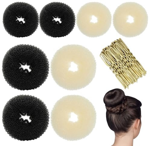 58 Pcs Hair Donuts for Buns, Brown Beige Hair Bun Donut Sets, 8 Hair Bun Donut for Buns with 50 Hairs Pins, Donuts Maker for Dancer Ballerina Girls Kids Women DIY Chignon HairStyles