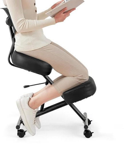 RELAX4LIFE Sedia a Ginocchio, Sedia Ergonomica a Ginocchio Regolabile in Altezza, Sgabello Imbottito da Ufficio con Ruote Universali Bloccabili, Ufficio, Home Office (84,5x46x103cm)
