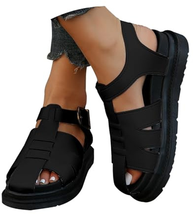 Chunky Sandals Ladies Womens Closed Toe Flatform Gladiator Platform Chunky Sole Strappy Summer Sandals Buckle Ankle Strap Walking Sandal Sandle Footwear