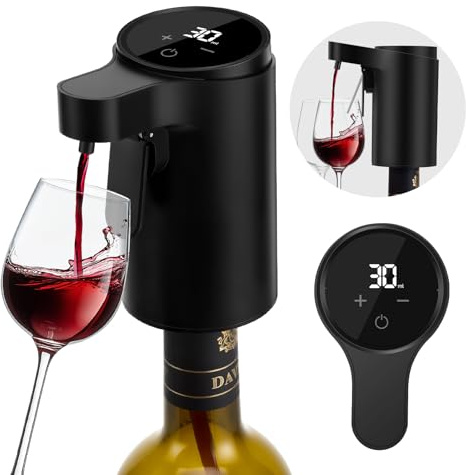 PAHTTO Decantador de vino eléctrico, aireador de vino, bomba de licor de whisky con una sola mano, dispensador, vertedor, regalo de cumpleaños ideal para familiares y amigos (negro)