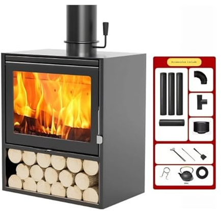 GWZHQIF Gusseiserner Holzofen 15 kW,holzofen Wohnzimmer,Kamin zum Heizen des Hauses, Neuer robuster Holzkamin mit Glas Versiegelt und rauchfrei