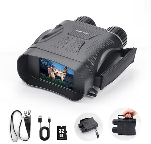 Gafas de visión nocturna – Binoculares de visión nocturna 4K para adultos con tarjeta TF de 32 GB IR/2000 mAh, pantalla HD de 2.8 pulgadas, infrarrojos de 7 engranajes y zoom digital de 10X para