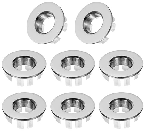 QUARKZMAN 8Pcs Anelli Di Troppopieno Per Lavello, Rifiniture Per Lavandino Bagno Cucina Vasca Tondo Cavo Ottone Copertura Scarico Troppopieno Insert In Hole (Tonalità Argento)