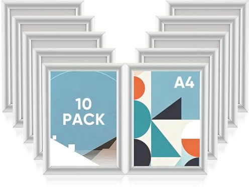 A4 Clip Frame Snap Frame Silver 10 Pack, Front Opening Poster Display Frame, Aluminium Clip Frame Wall Display Picture Frame for Posters, Certificates,Photos