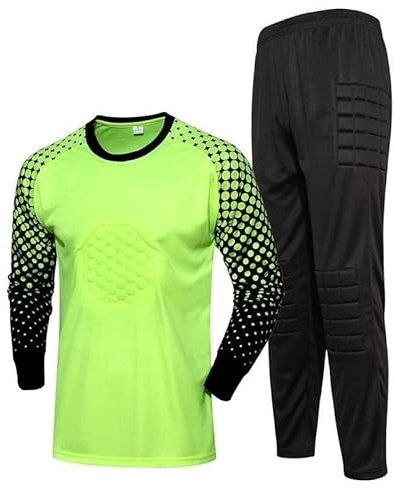 Fußball Torwarttrikot Junge Torwartbekleidung Anzug Hose T-Shirt Langen Ärmeln Jogging Sport 4-13 Jahre alt (DE/NL/SE/PL, Numerisch, 130, Grün)