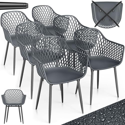 tillvex® Gartenstuhl 6er Set Wetterfest mit Armlehne | Outdoor Stühle bis 120kg belastbar | Gartenstühle UV-beständig | Terrassenstuhl Gartenmöbel Terrasse Balkon Outdoor Garten