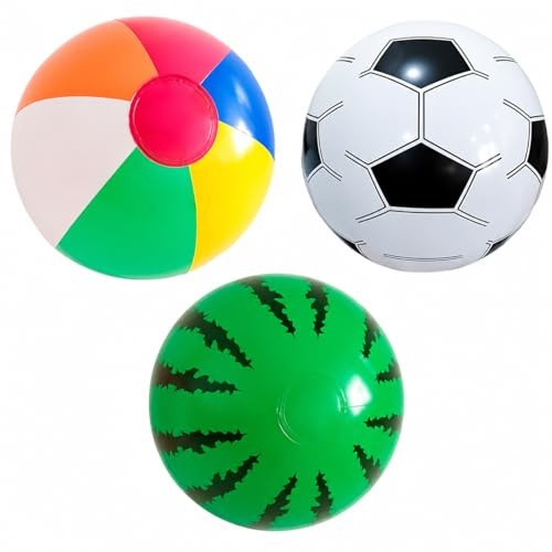 Ycfish 3 Pcs Beach Ball Set, Inflatable Beach Balls, 36cm Football Inflatable Ball, Blow Up Beach Balls, Watermelon Beachs Volleyballs, Pool Summer Swimming Fun Toys for Kids & Adults