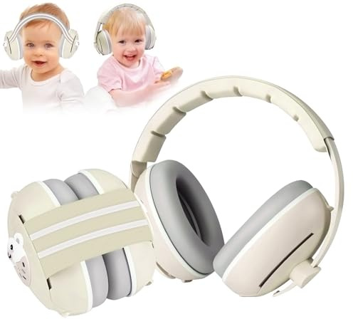 Oskuglin Cuffie antirumore per bambini, Cuffie Antirumore Neonati 2 in 1, Protezione Uditiva -25dB per Neonati e Bambini 0-48 Mesi, Fasce Regolabili e Confortevoli per Sonno, Aereo, Feste