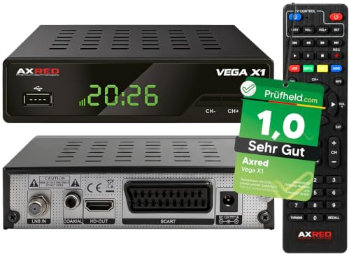 AXRED Vega X1 - Receptor de satélite HDTV con función de grabación, compatible con HD, Full HD, receptor digital de satélite para antena parabólica, TV satélite, receptor HD, receptor HDMI