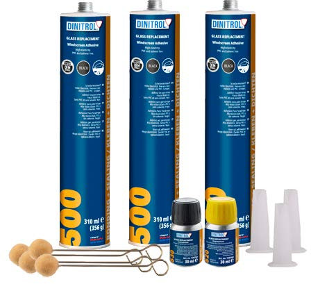REJEL 3 X DINITROL 500 WINDSCREEN FITTING KIT BONDING ADHESIVE GLUE SEALANT GLASS OEM