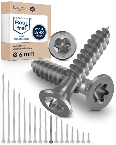 Träskruv Rostfritt Stål A2 Försänkt Huvud Torx TX25 – Delgängad – 6x50 mm – 200 st – Universalskruv för Trä