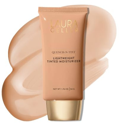 LAURA GELLER NEW YORK Quench-n-Tint Hydrating Foundation - Light/Medium - Sheer to Light Buildable Coverage - Natural Glow Finish - Lightweight Formula with Hyaluronic Acid