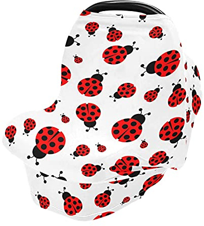 Nursing Cover Breastfeeding Scarf Cute Red Ladybugs Baby Car Seat Covers Soft Breathable Infant Carseat Canopy Stroller Cover for Boys Girls