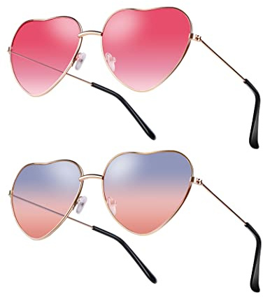 2 Paare Sonnenbrillen Damen Herz Geformt Sonnenbrille Metallrahmen Retro Sonnenbrille Hippie Brille Party Kostümzubehör für Herren Und Mädchen