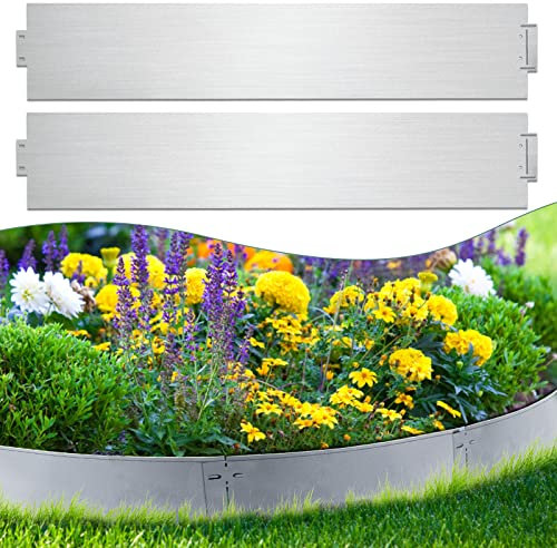 Daromigo Rasenkante Metall 25m-25 stück 18cm Verzinkt Mähkante Metall Anpassbare Flexibel Beetumrandung Beeteinfassung für Gartenpflanzen Gemüseanbau Floral