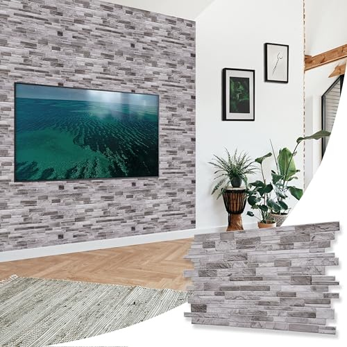 NOVECRAFTO Stone Effect 3D Wall Panels - 37.7 x18.89 in (96x48cm) 8 Sheets Covering 39.68 sqft (3.69 sqm) - Waterproof Decorative PVC Wall Cladding for Home, Office - Natural Grey Stone Slate Effect