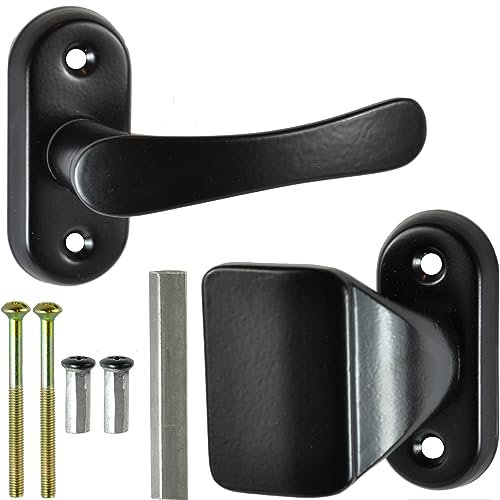 ALSTEN TECH Juego de tiradores y pomos de puerta de aluminio para puertas de jardín, sin roseta, herrajes de puerta con escudo corto, color negro