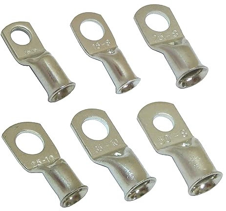 KafTon 10x Copper Tube Terminals 6mm to 95mm Cable Welding Crimp Terminal Ring Lug Battery Starter (16mm² - 8mm)