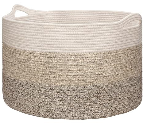 Ajiteogy XXXL Large Laundry Basket, D55 x H35cm Woven Blanket Basket 88L, Cotton Rope Storage Basket for Living Room,Toys, Towels, Pillows, Clothes