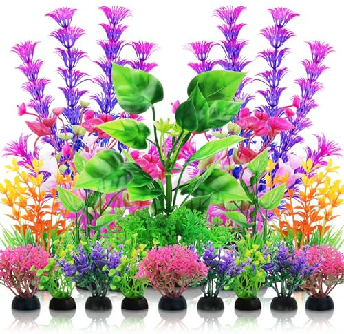 QUOZUO Aquarium Decorations Plants, 20pcs Aquarium Decor Plants, Colorful Fish Tank Accessories, Fish Tank Plants Plastic Decoration for Aquariums