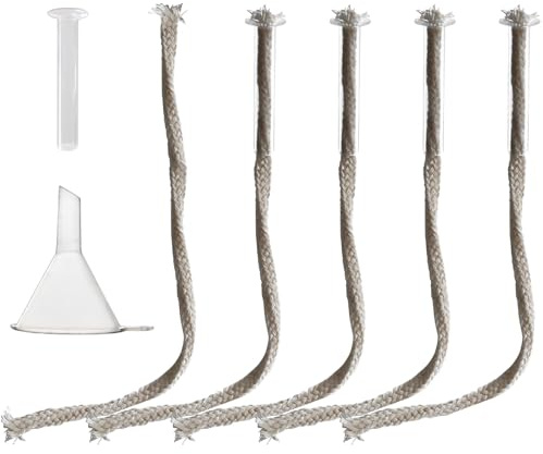 GXFCCYXT 5 Pieces Glass Tube Holder Wick Replacement Cotton Torch Wicks with Glass Tube Holder and Oiling Funnel for Small Oil Lamp Alcohol or DIY Oil Lamps Burner