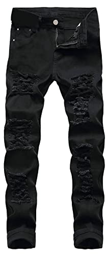 vokkrv Jeans Pantaloni da Uomo in Denim Ginocchio Strappato Casual Slim Fit Sottili Elasticizzato Pantaloni Hip-Hop Ragazzo Chino Skinny Ripped Pantaloni Bianco Nero Rosso