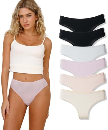 Hialegion Mujer Tanga de Algodón Suave Braga Bikini Transpirable con Cinturón Elástico Pack de 6 XL