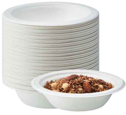 Jaluxing [175Pack 16 oz] Paper Soup Bowls Heavy Duty, Microwavable Bagasse Hot Food Plates and Bowls Natural Sugarcane Disposable Bowl for Dessert Snack