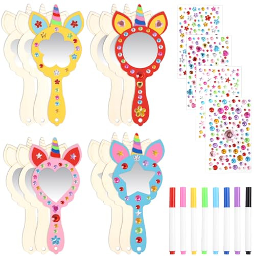 Kureny 12 Kits Bricolage Miroir Licorne en Bois,Licorne Artisanat en Bois à Peindre, DIY Loisirs Créatifs Activites Filles Enfants,pour Activité Manuelle Fête Anniversaire Cadeau de Noël